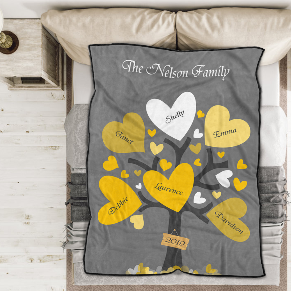Custom Blankets Personalized Name Blanket Leaves of Love Family Tree Personalized Gift