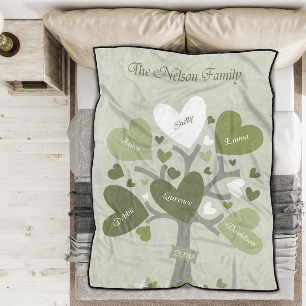 Custom Blankets Personalized Name Blanket Leaves of Love Family Tree Personalized Gift