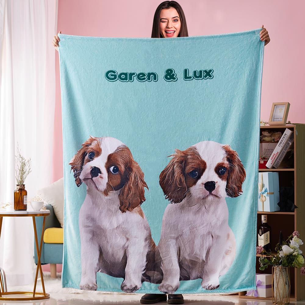 Custom Dog Blankets Personalized Pet Photo Blankets Painted Art Portrait Fleece Blanket