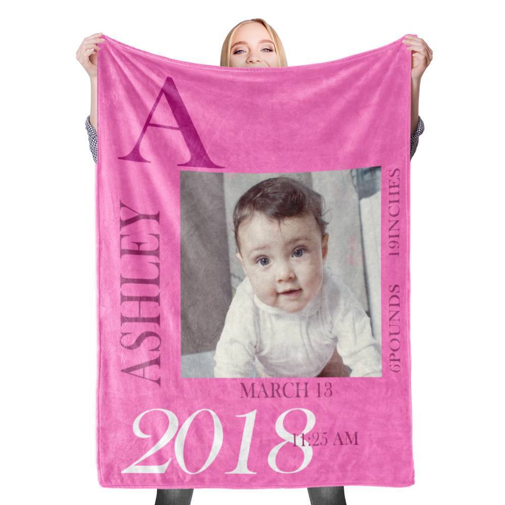 Custom Baby Photo Blanket with Name Birth Information Stroller Blanket Custom Swaddle Blanket Personalized Swaddle Blankets
