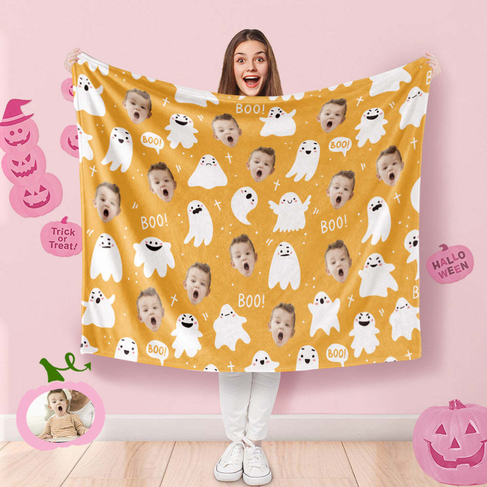 Custom Photo Blanket Halloween Decorative Expression Ghost Blanket For Kids - Get Photo Blanket