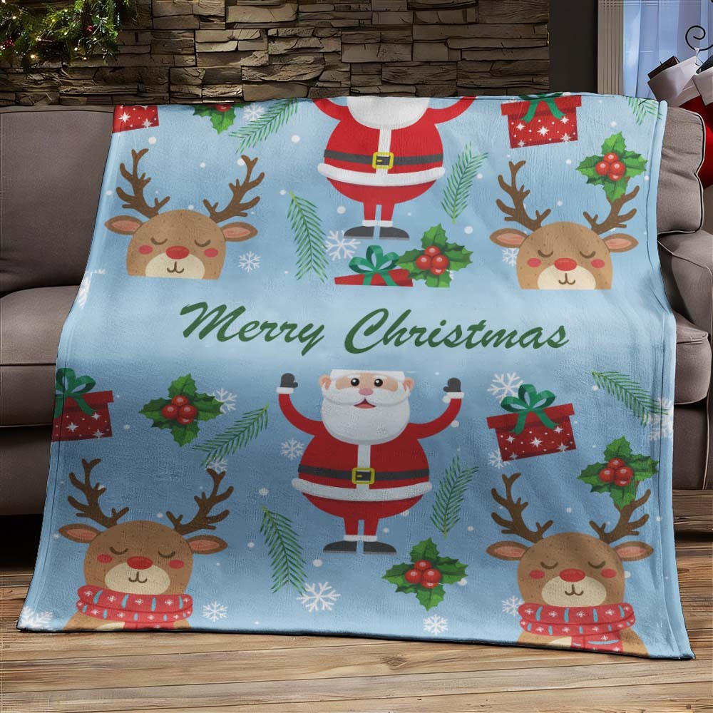 Custom Santa Claus and Elk Gifts Text Blanket Unique Gift For Lovers - Get Photo Blanket