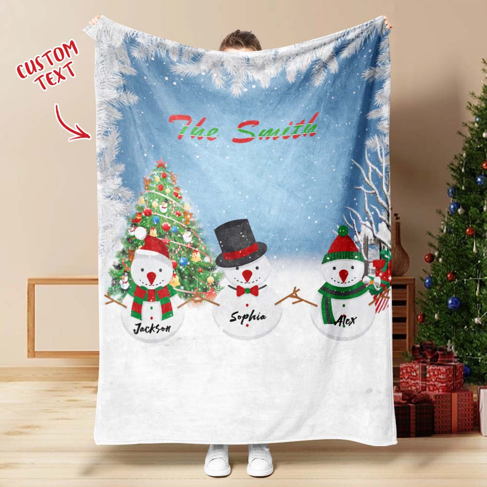 Custom Three Christmas Snowmen Text Blanket Unique Gift For Kids