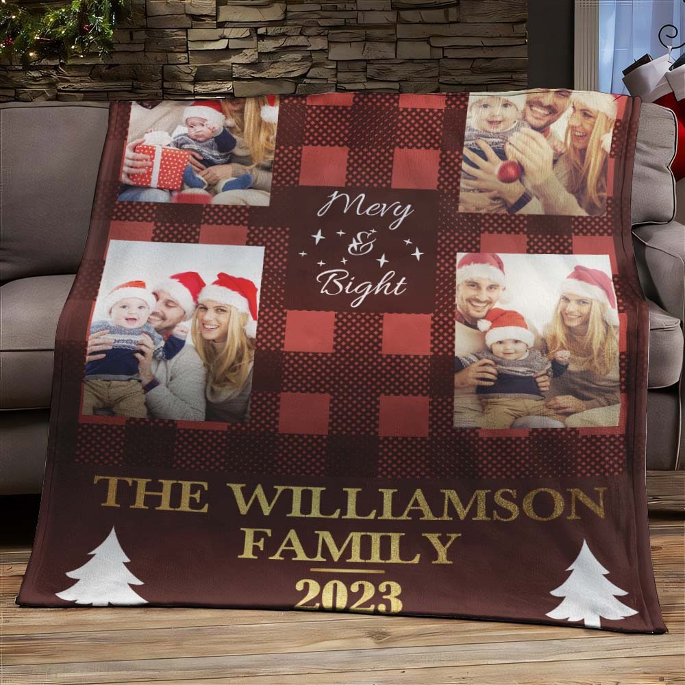 Custom Merry Christmas Photo Blanket With Text Unique Gifts For Family Lovers - Get Photo Blanket