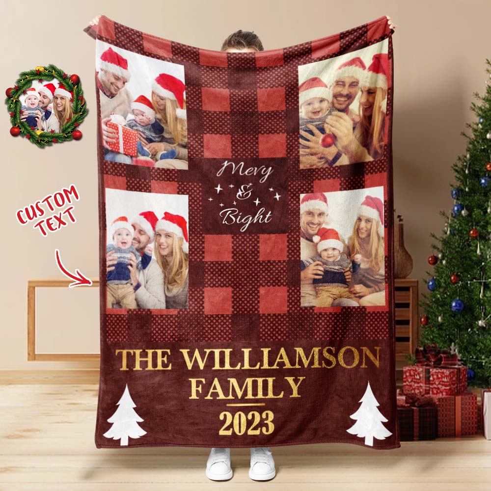 Custom Merry Christmas Photo Blanket With Text Unique Gifts For Family Lovers