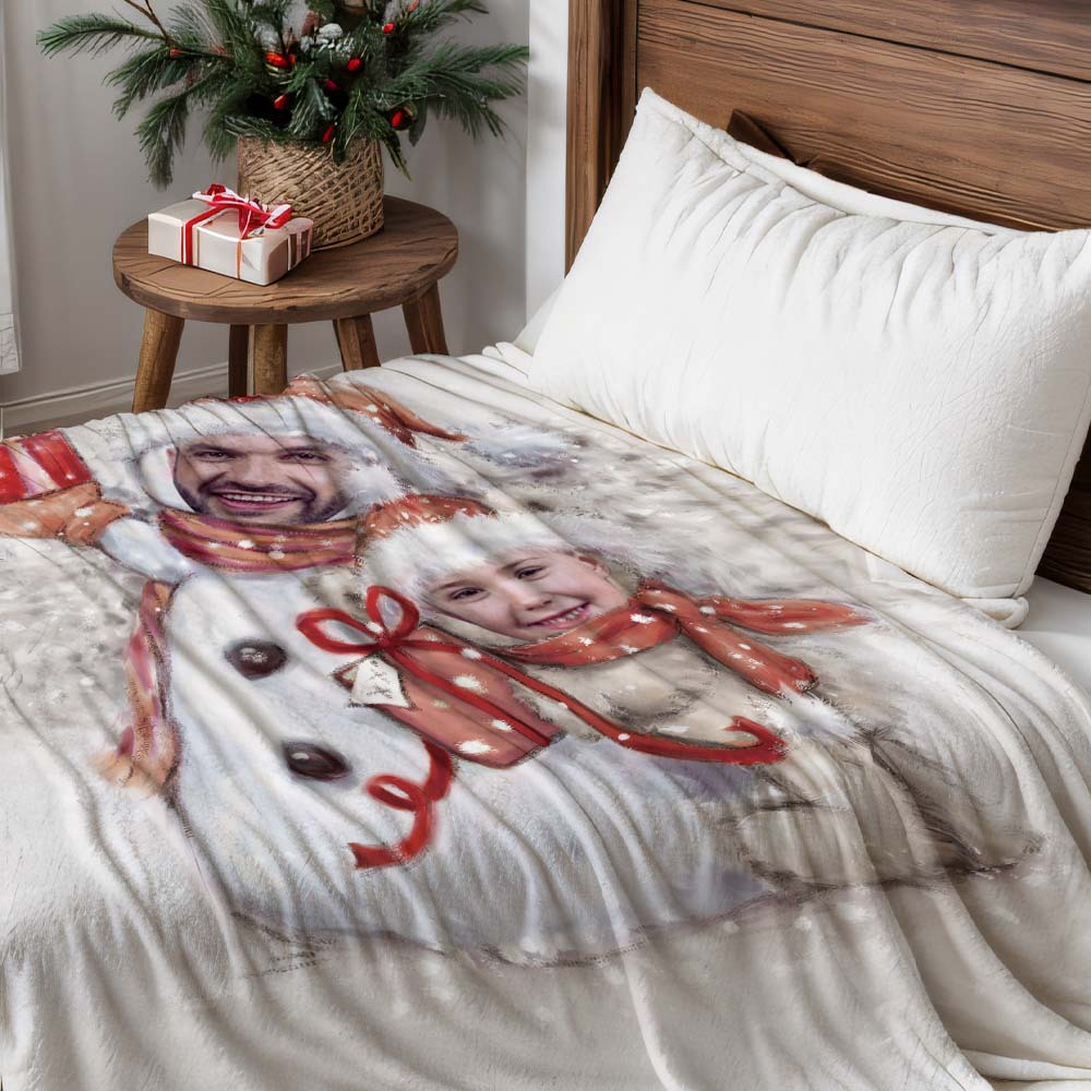 Custom Two Snowmen Photo Blanket The Unique Gift For Kids - Get Photo Blanket