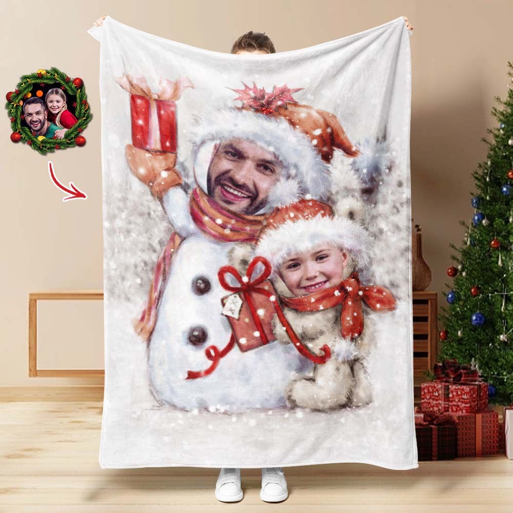 Custom Two Snowmen Photo Blanket The Unique Gift For Kids - Get Photo Blanket