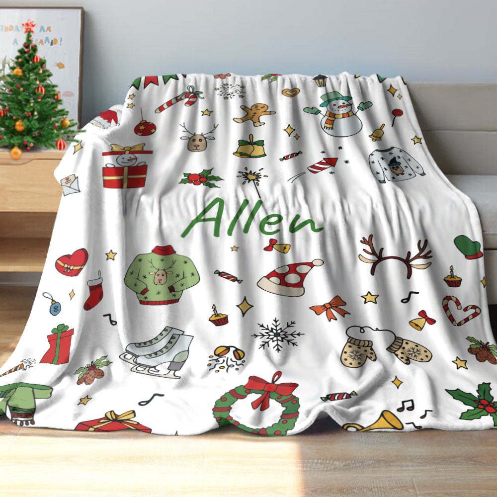 Custom Text Cute Christmas Icons Blanket Unique Gift For Kids - Get Photo Blanket