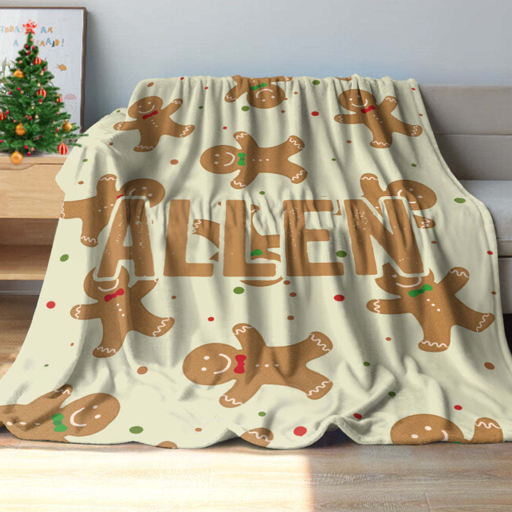Custom Text Cute Gingerbread Man Christmas Blanket Unique Gift For Kids - Get Photo Blanket