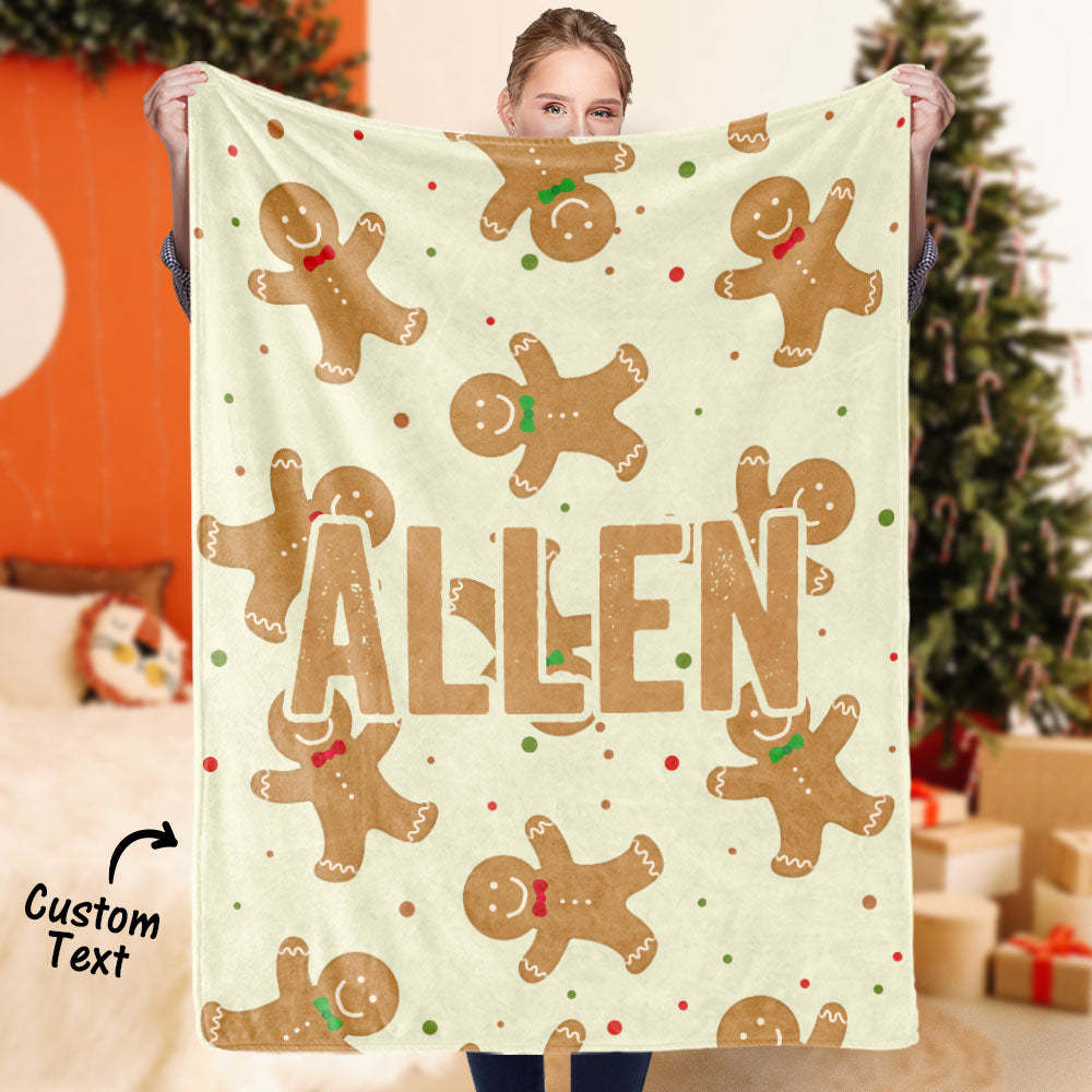 Custom Text Cute Gingerbread Man Christmas Blanket Unique Gift For Kids - Get Photo Blanket