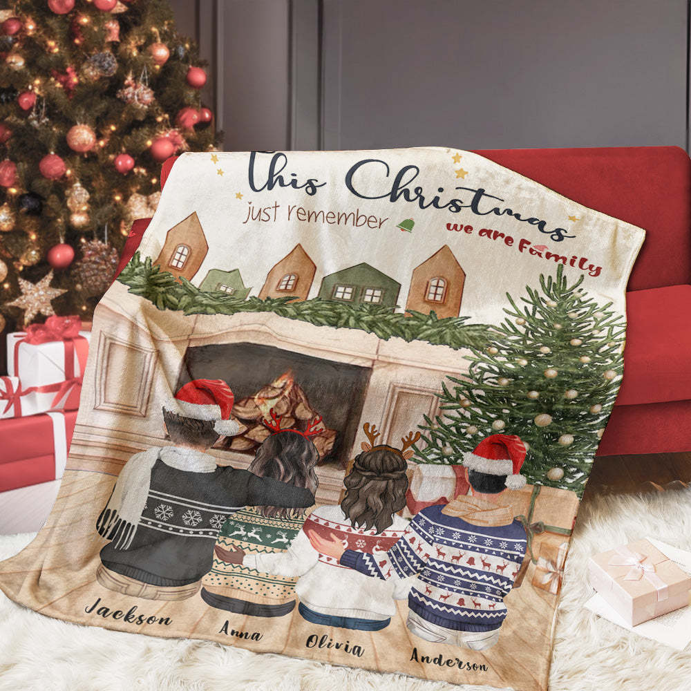 Personalized Cartoon Image Family Blanket Custom Name Background Blanket Christmas Gifts - Get Photo Blanket