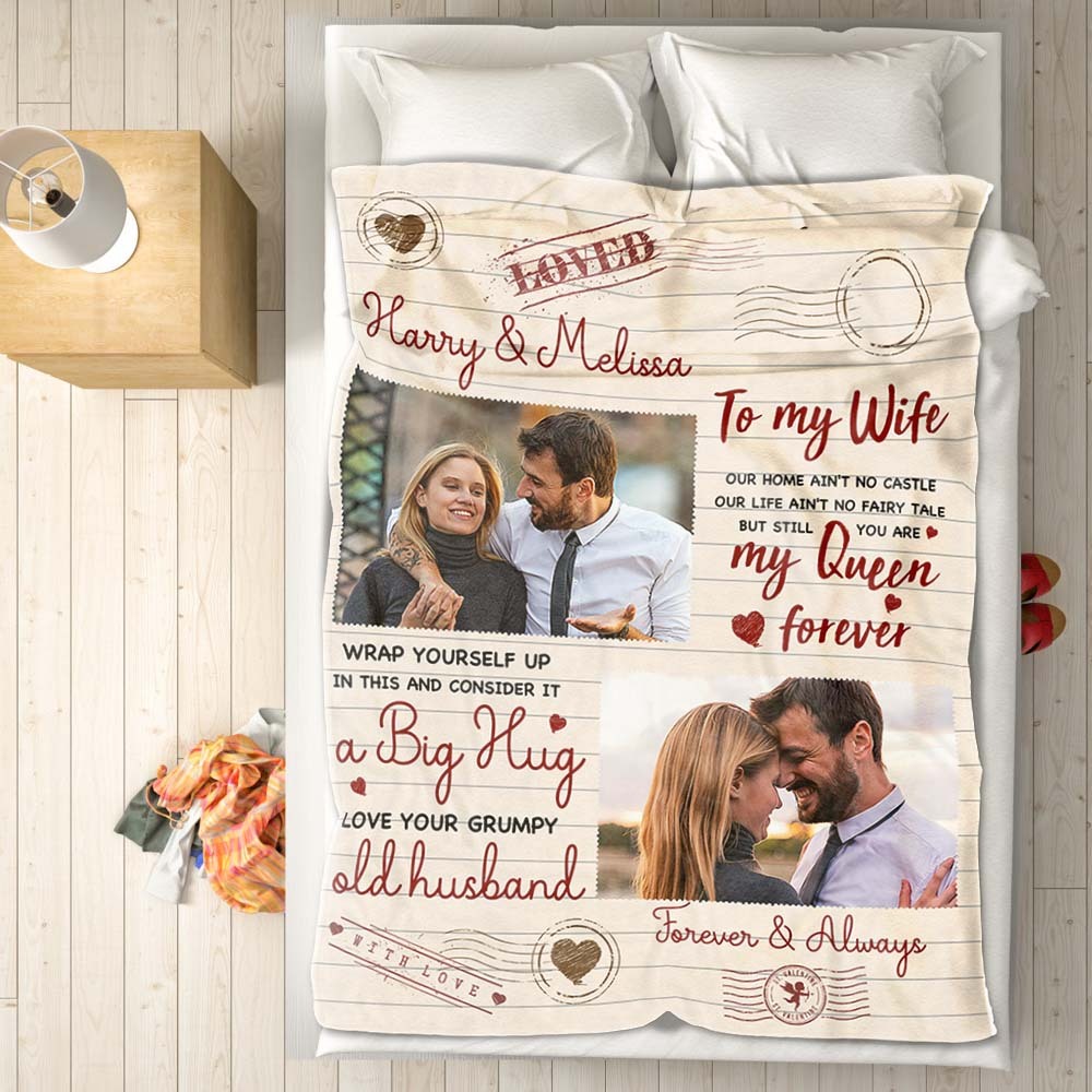 To My Wife Custom Photo and Name Blanket Valentine's Day Gift - Get Photo Blanket