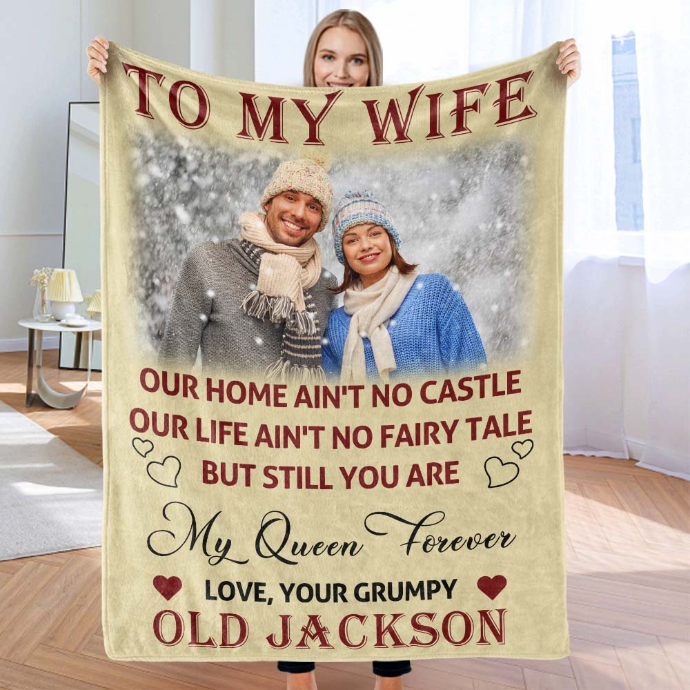 Custom Photo and Name To My Wife You Are My Queen Forever Blanket Valentine's Day Gift - Get Photo Blanket