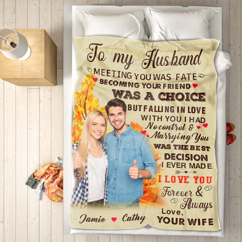 Custom Photo and Name Blanket To My Husband Valentine's Day Gift - Get Photo Blanket
