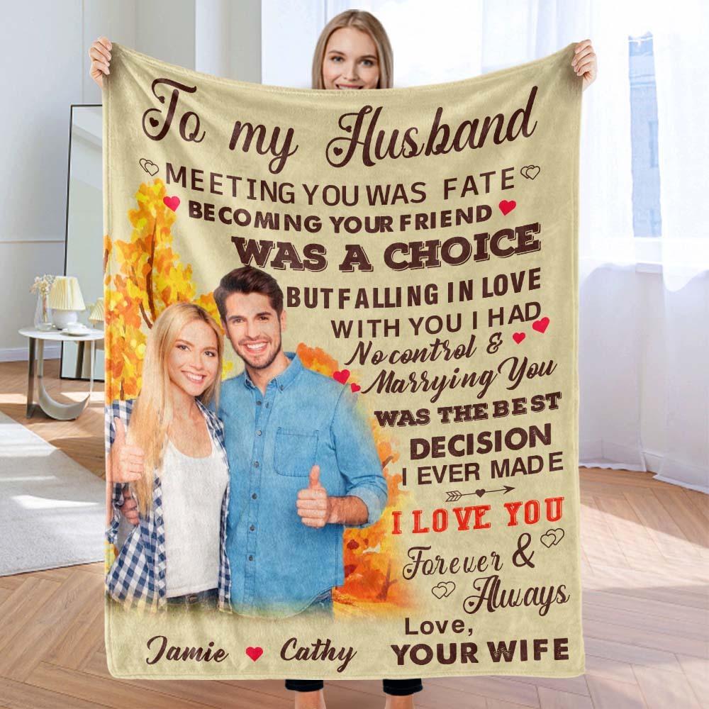 Custom Photo and Name Blanket To My Husband Valentine's Day Gift - Get Photo Blanket