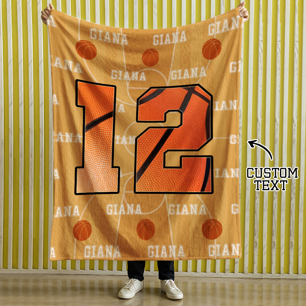 Personalized Basketball Blanket, Basketball Player Blanket, Custom Name & Number Throw, Gift for Son Dad Team, Kids Basketball Blanket - Get Photo Blanket