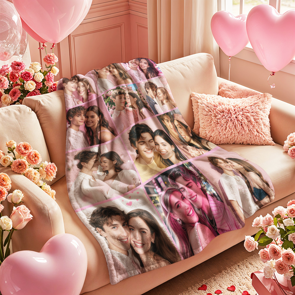 Custom Photo Blanket Collage Personalized Multiple Photos with Text Blanket
