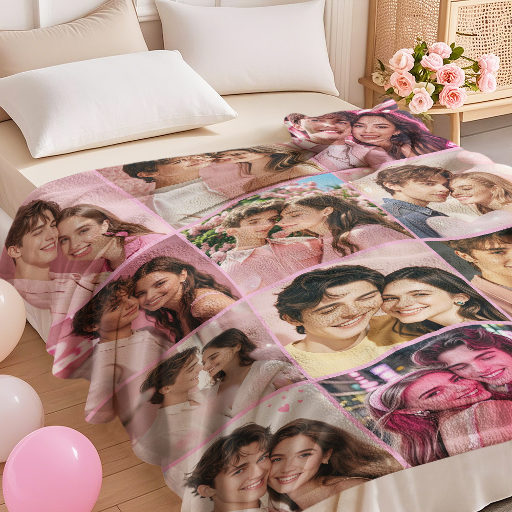 Custom Photo Blanket Collage Personalized Multiple Photos with Text Blanket