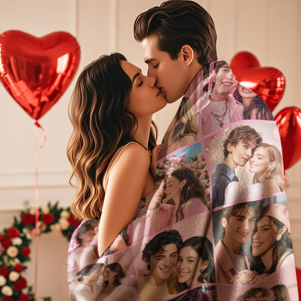 Custom Photo Blanket Collage Personalized Multiple Photos with Text Blanket