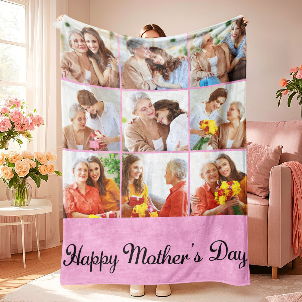 Custom Photo Blanket Collage Personalized Multiple Photos with Text Blanket