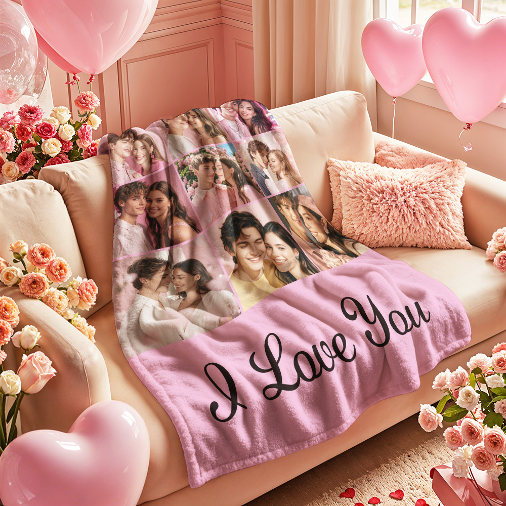 Custom Photo Blanket Collage Personalized Multiple Photos with Text Blanket