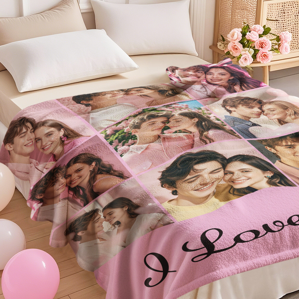Custom Photo Blanket Collage Personalized Multiple Photos with Text Blanket