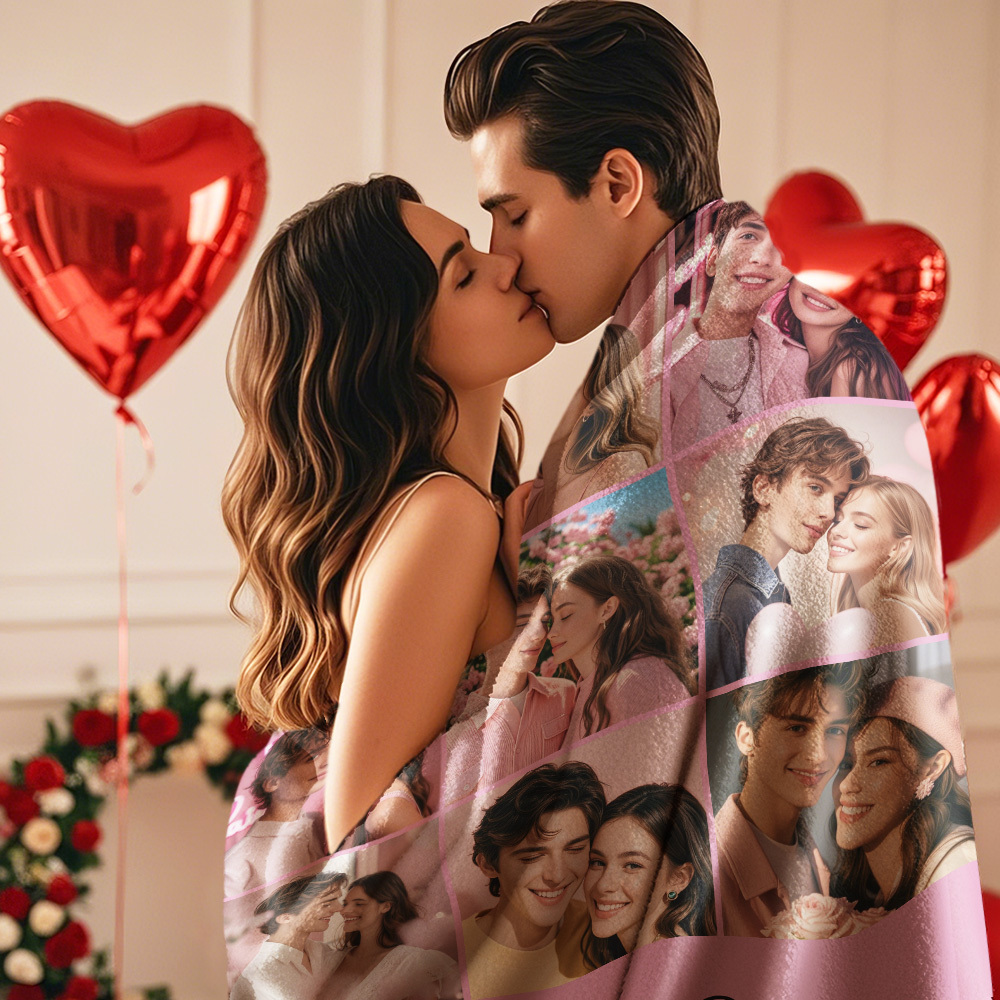 Custom Photo Blanket Collage Personalized Multiple Photos with Text Blanket