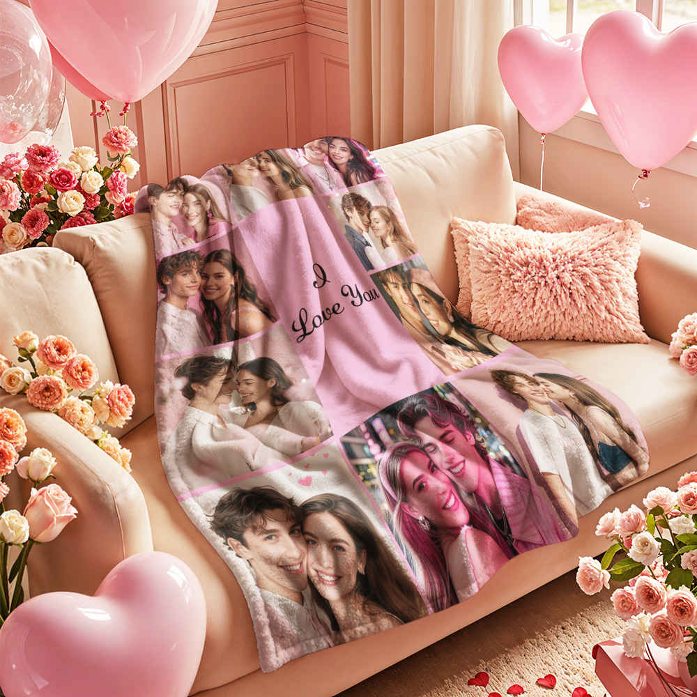 Custom Photo Blanket Collage Personalized Multiple Photos with Text Blanket
