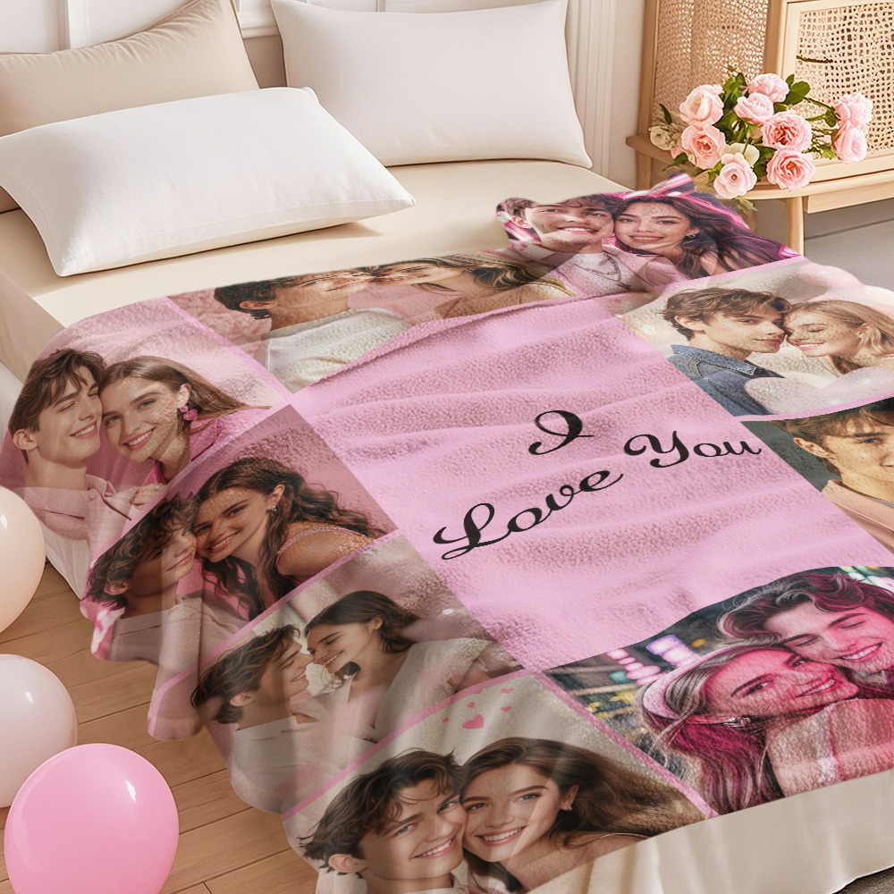 Custom Photo Blanket Collage Personalized Multiple Photos with Text Blanket