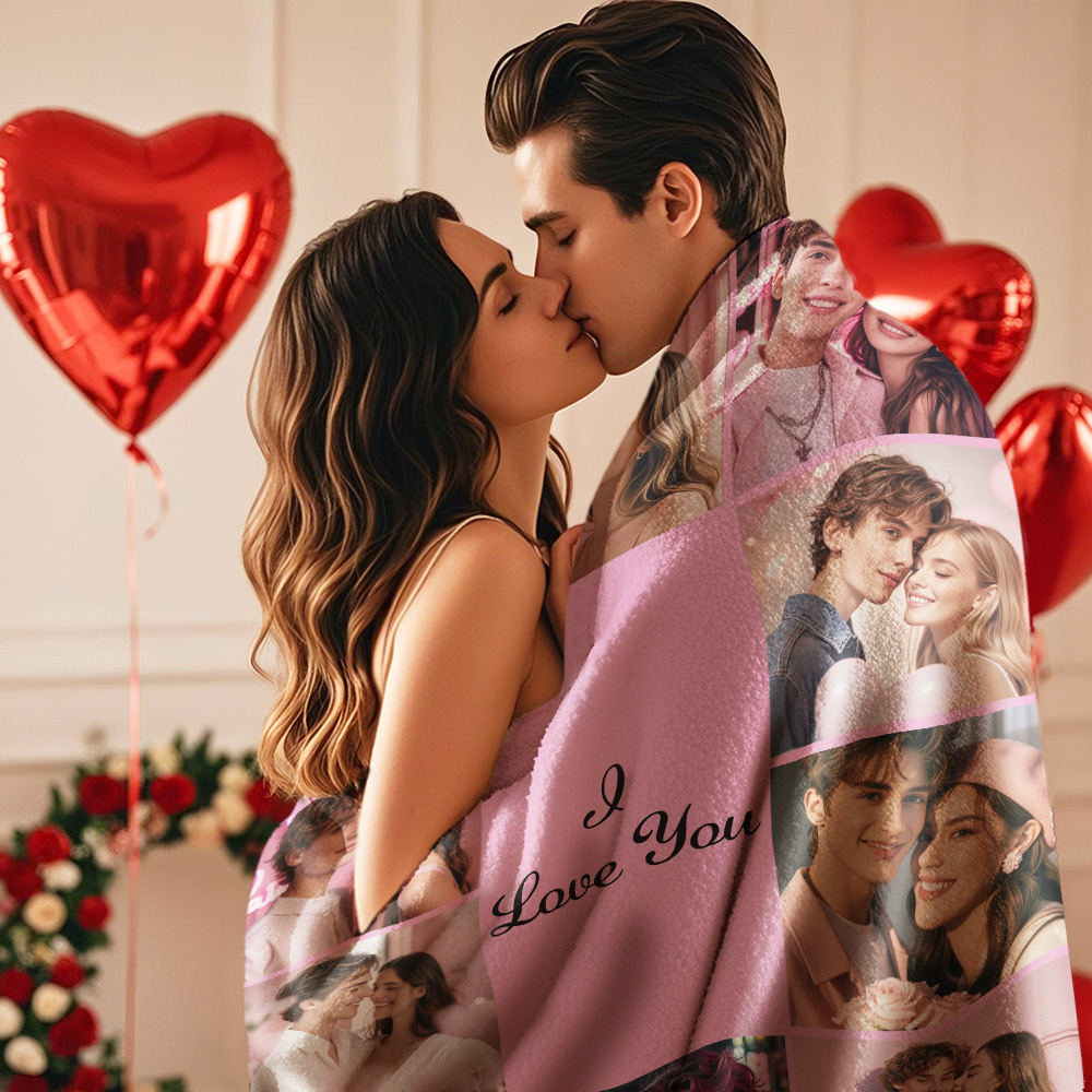 Custom Photo Blanket Collage Personalized Multiple Photos with Text Blanket