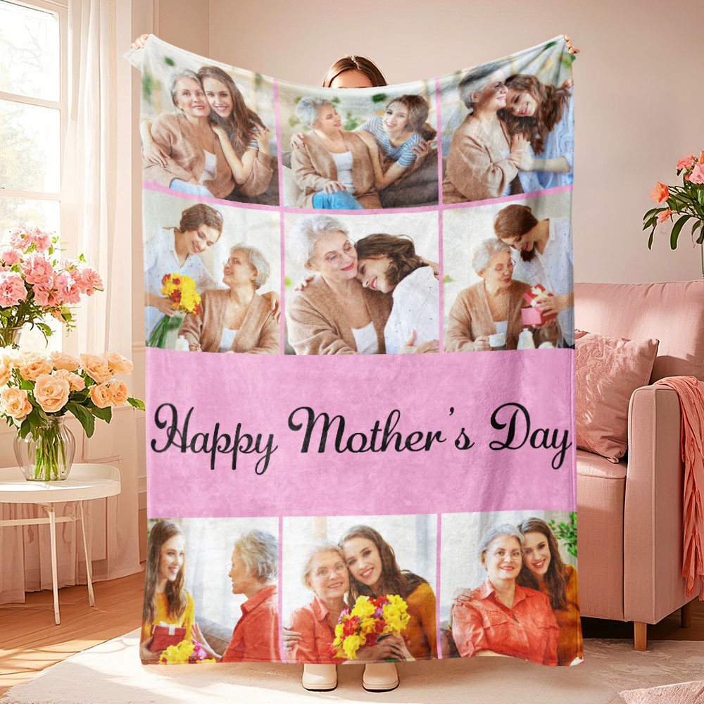 Custom Photo Blanket Collage Personalized Multiple Photos with Text Blanket