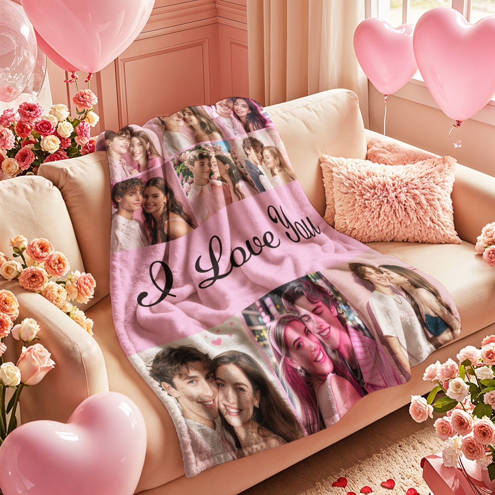Custom Photo Blanket Collage Personalized Multiple Photos with Text Blanket