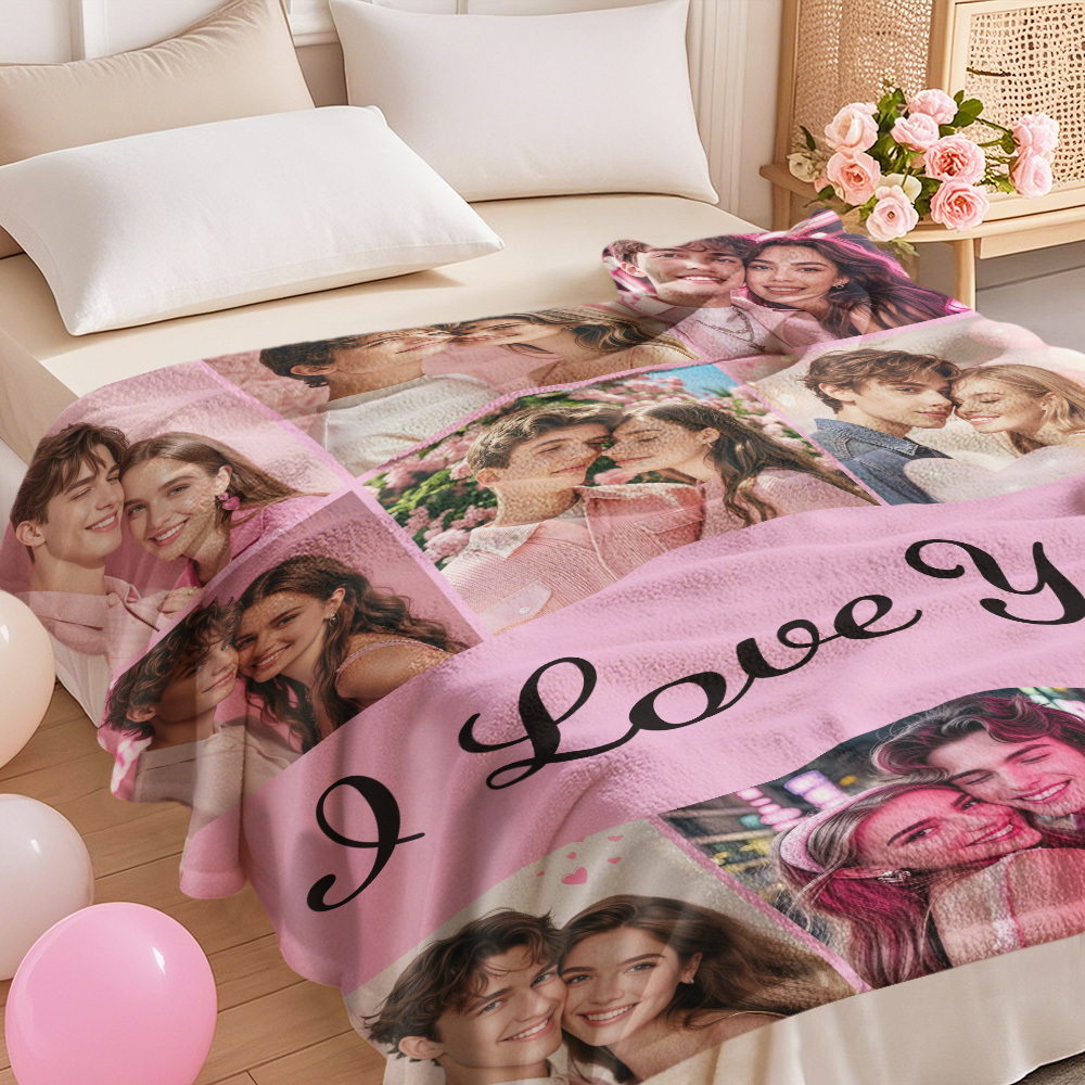 Custom Photo Blanket Collage Personalized Multiple Photos with Text Blanket