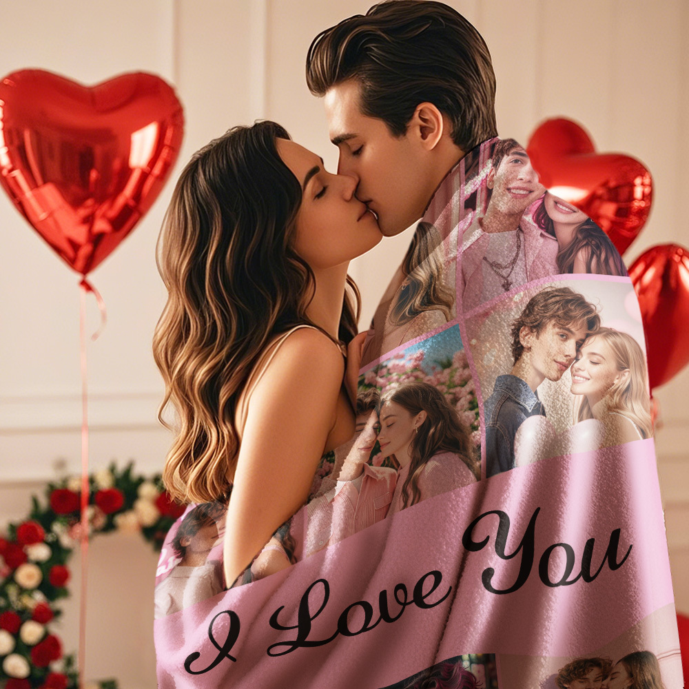 Custom Photo Blanket Collage Personalized Multiple Photos with Text Blanket