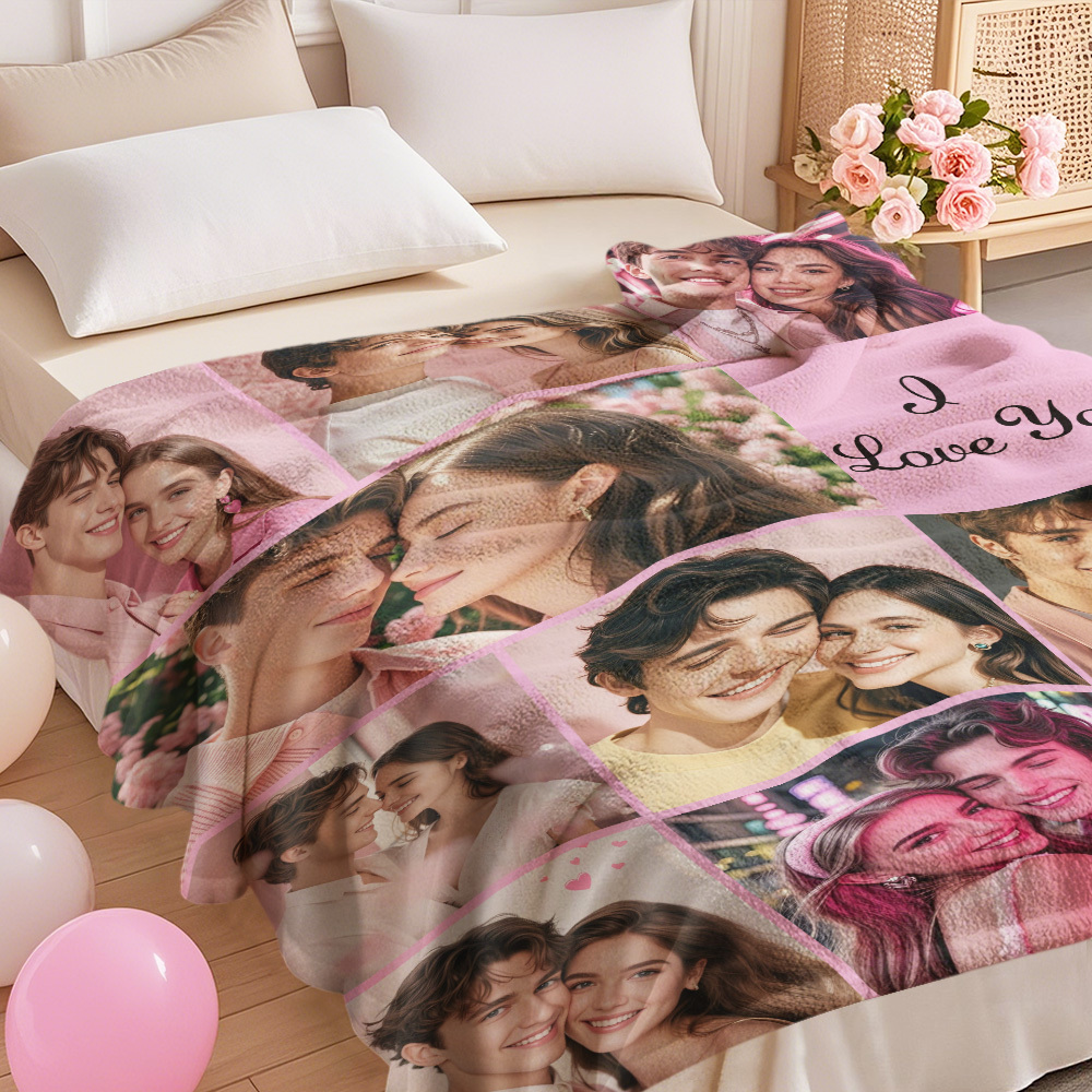 Custom Photo Blanket Collage Personalized Multiple Photos with Text Blanket