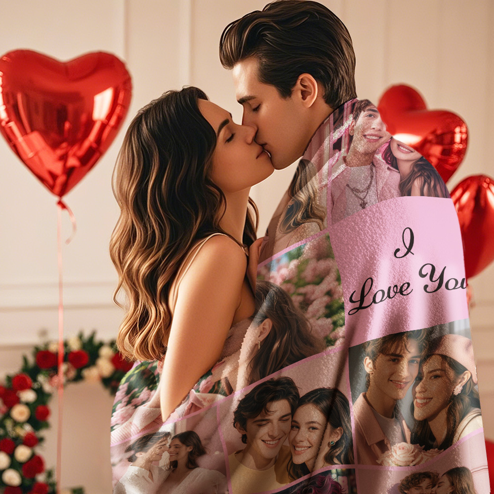 Custom Photo Blanket Collage Personalized Multiple Photos with Text Blanket