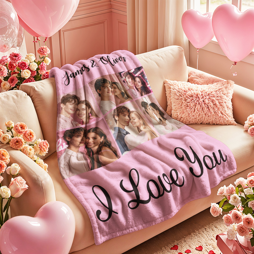 Custom Photo Blanket Collage Personalized Multiple Photos with Text Blanket