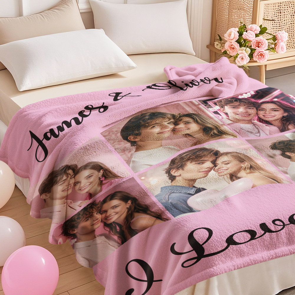 Custom Photo Blanket Collage Personalized Multiple Photos with Text Blanket