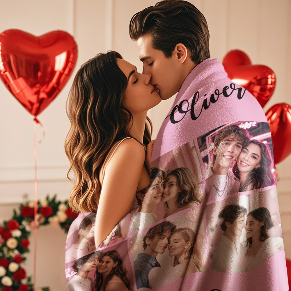 Custom Photo Blanket Collage Personalized Multiple Photos with Text Blanket
