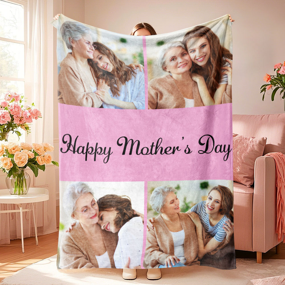 Custom Photo Blanket Collage Personalized Multiple Photos with Text Blanket