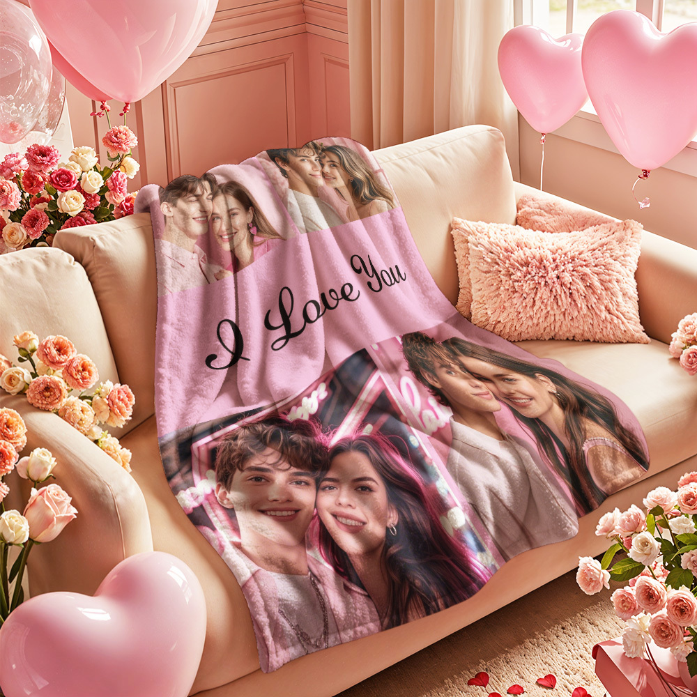 Custom Photo Blanket Collage Personalized Multiple Photos with Text Blanket
