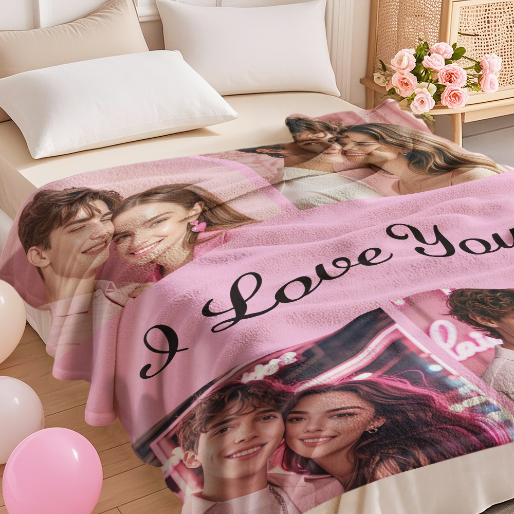 Custom Photo Blanket Collage Personalized Multiple Photos with Text Blanket