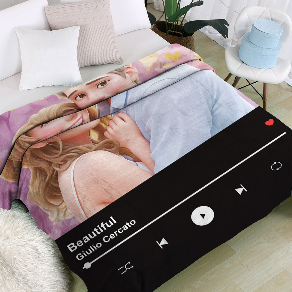 Custom Love Song Blanket - Unique Couple Gift with Your Own Music - Get Photo Blanket
