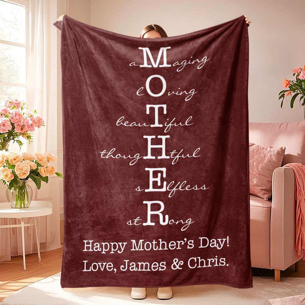 Custom Mother/Grandma Multicolor Blanket Personalized Gift for Mother's Day