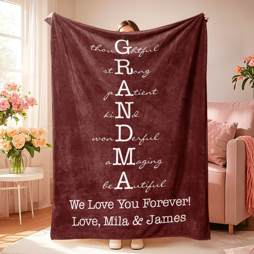 Custom Mother/Grandma Multicolor Blanket Personalized Gift for Mother's Day
