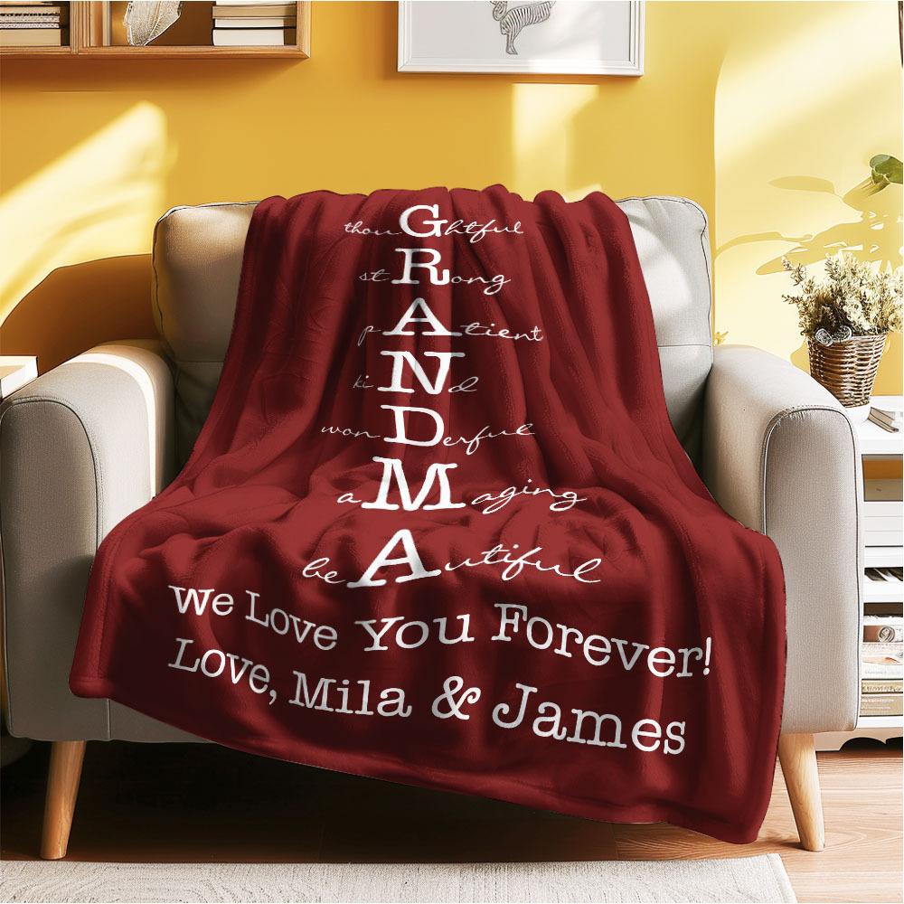 Custom Mother/Grandma Multicolor Blanket Personalized Gift for Mother's Day