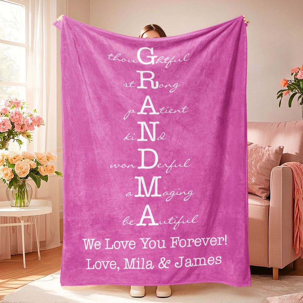 Custom Mother/Grandma Multicolor Blanket Personalized Gift for Mother's Day
