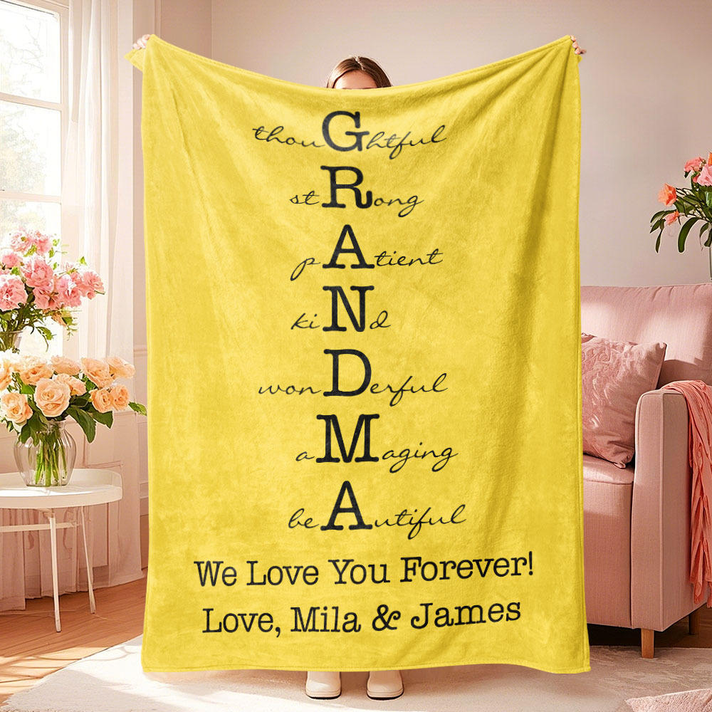 Custom Mother/Grandma Multicolor Blanket Personalized Gift for Mother's Day
