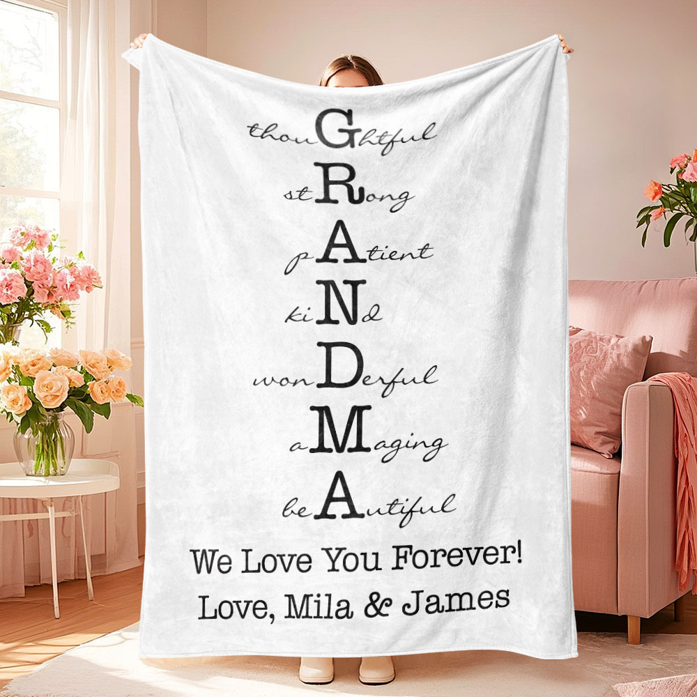 Custom Mother/Grandma Multicolor Blanket Personalized Gift for Mother's Day