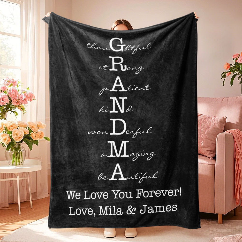 Custom Mother/Grandma Multicolor Blanket Personalized Gift for Mother's Day